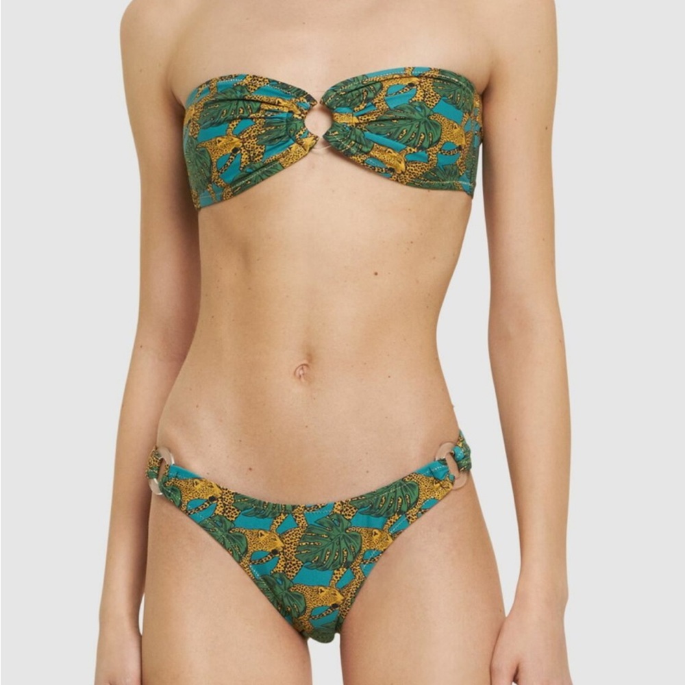 Green Tropical Print Bandeau Bikini Set